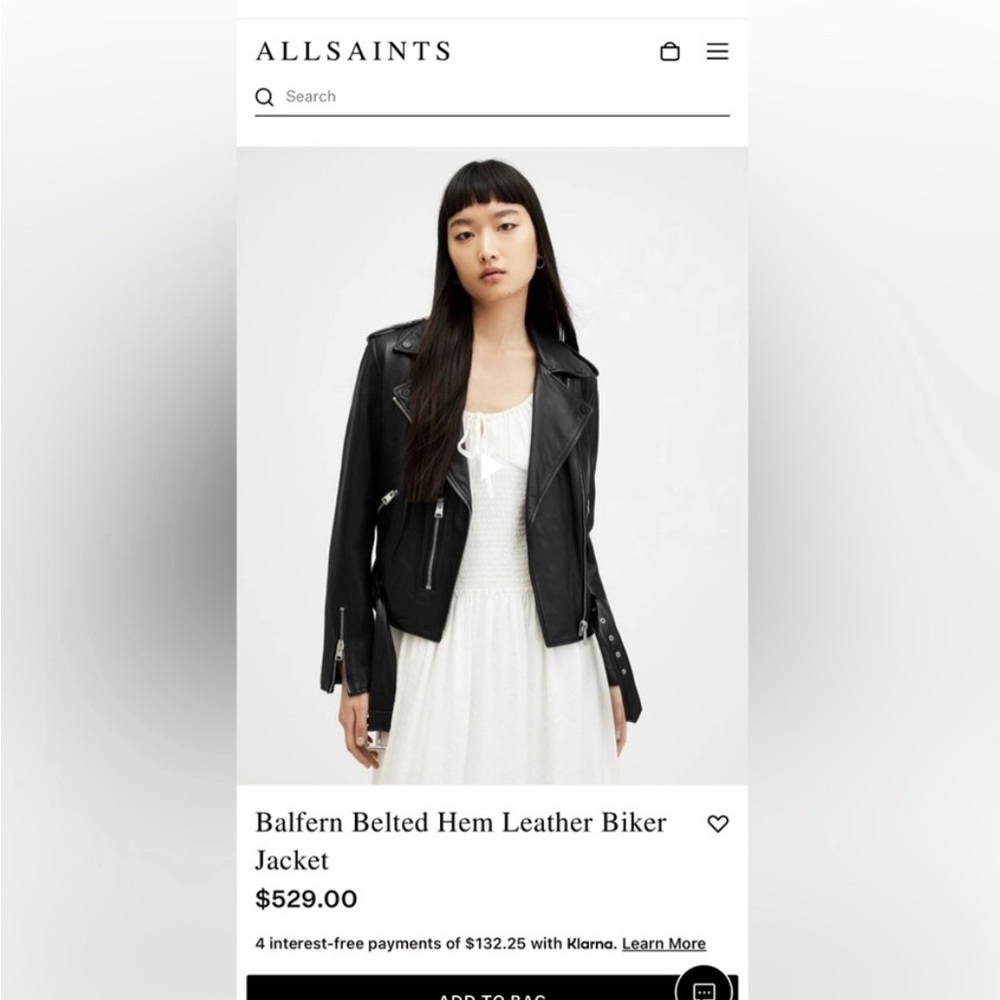 All Saints Balfern Leather Moto jacket. Like new condition. Size 8